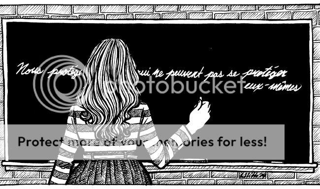 Lydia Martin stands at a blackboard and holding a piece of chalk, her back to us. Allison Argent's reinvented hunter's code is scrawled across its surface.